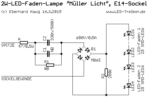 2W-LED-Fadenlampe E14