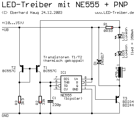 LED-Treiber mit NE555 + PNP