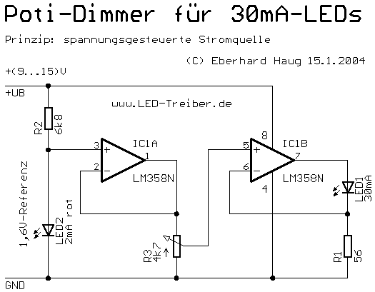 Linearer Poti-Dimmer/Treiber für 30mA-LEDs